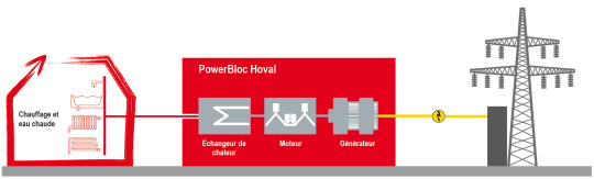 Principe de fonctionnement module cogénération gaz Hoval